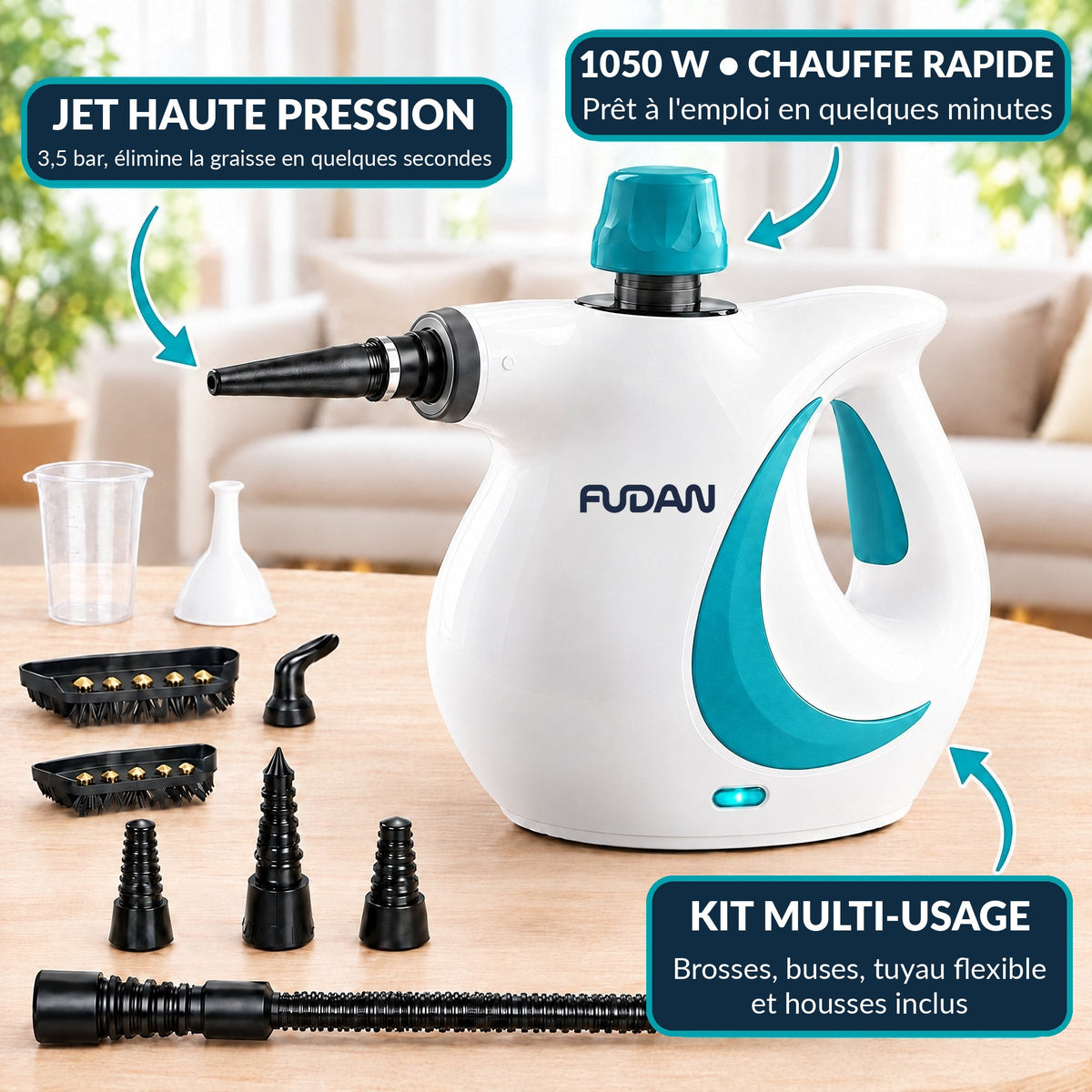 VaporClean avec kit multi-usage, jet haute pression et chauffe rapide